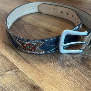 NOCONA Leather Belt with Confederate Flag and Camo Accent - size 38